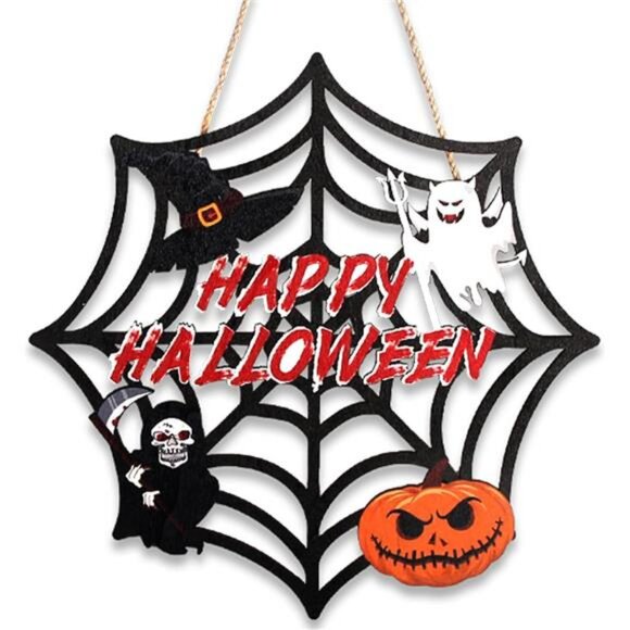 Halloween Party decorations - Welcome Sign for Front Door, Rustic Round Wood - Picture 1 of 7